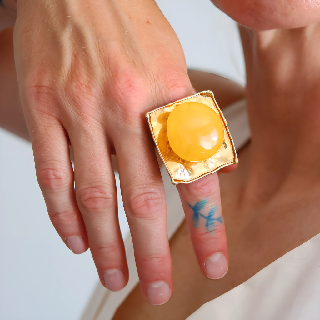 Butterscotch Amber Ring – Adjustable 14k Gold Plated Sterling Silver