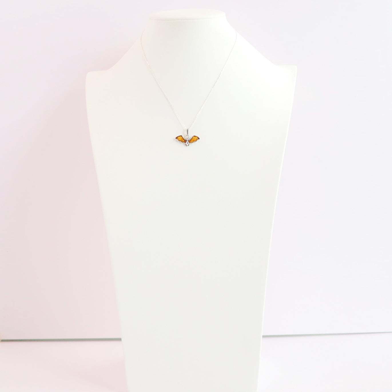 Adorable Bat Necklace|Genuine Baltic Amber|.925 Silver