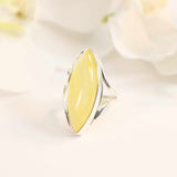 Natural Baltic Lemon Amber Marquise Cut Statement Ring in 925 Sterling Silver