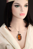 Natural Baltic Cognac Fire Amber Handmade Pendant Necklace