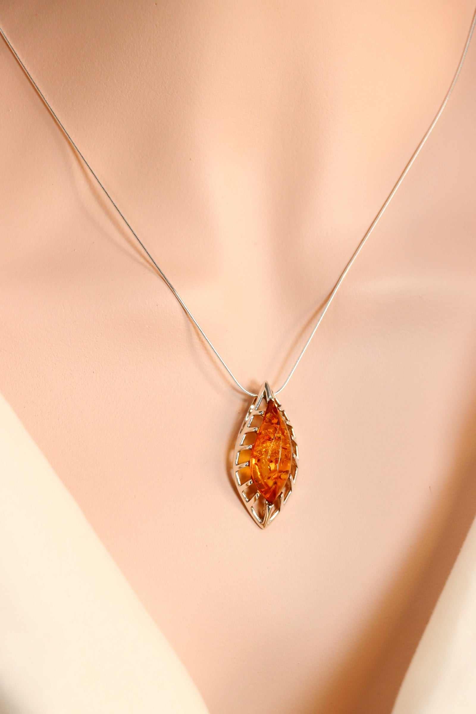 Natural Baltic Cognac Amber Modern-Chic Necklace in 925 Sterling Silver