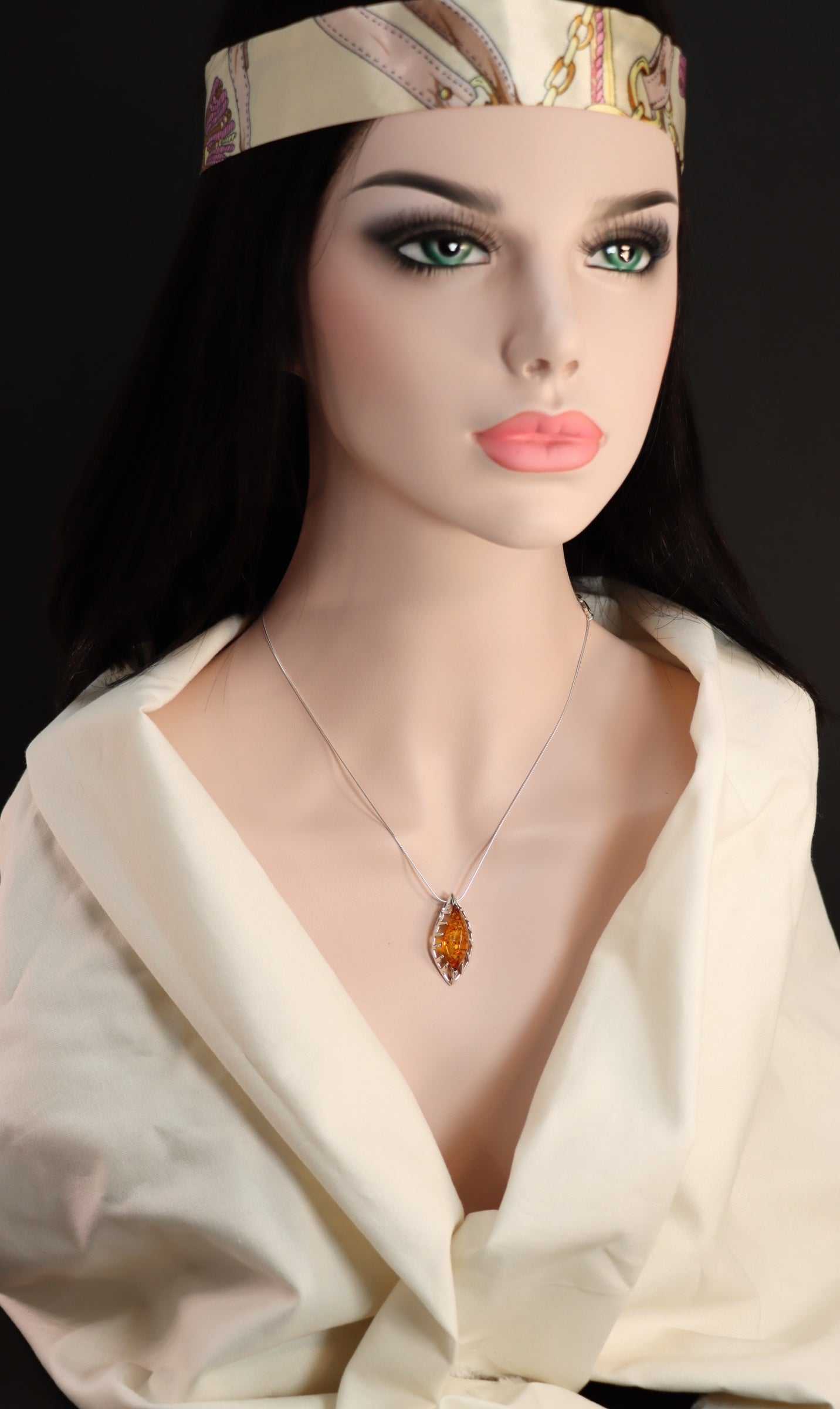 Natural Baltic Cognac Amber Modern-Chic Necklace in 925 Sterling Silver