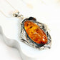 Natural Baltic Cognac Fire Amber Handmade Pendant Necklace