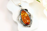 Natural Baltic Cognac Fire Amber Handmade Pendant Necklace