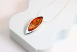 Natural Baltic Lithuanian Cognac Amber Marquise Cut Necklace in 925 Sterling Silver