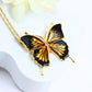 Natural Baltic Amber Monarch Butterfly Pendant Necklace in 14k Gold Plated s925