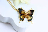 Natural Baltic Amber Monarch Butterfly Pendant Necklace in 14k Gold Plated s925