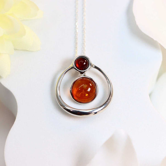 Natural Baltic Lithuanian Amber Modern Pendant Necklace in 925 Sterling Silver