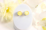 Natural Baltic Citrine Amber Cameo Flower Stud Earrings in 925 Silver