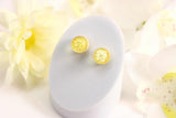 Natural Baltic Citrine Amber Cameo Flower Stud Earrings in 925 Silver