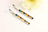 Natural Baltic Amber and Turquoise Mosaic Modern Earrings