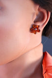 Natural Baltic Cognac Amber Daisy Stud Earrings in 925 Sterling Silver