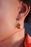 Natural Baltic Cognac Amber Antique-Style Dangle Earrings in Gold Plated s925