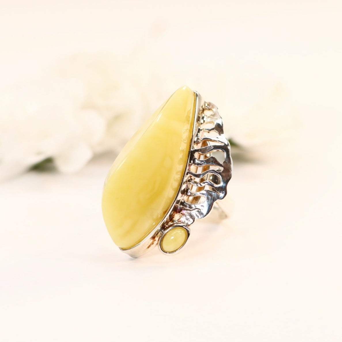 Natural Baltic Butterscotch Amber Handmade Adjustable Ring in 925 Sterling Silver