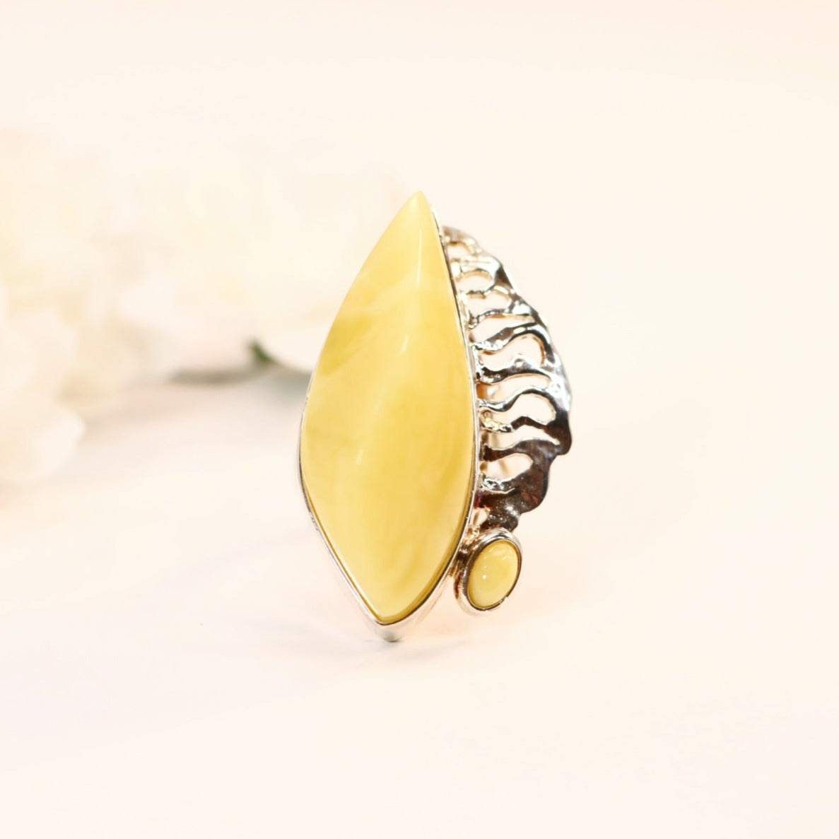 Natural Baltic Butterscotch Amber Handmade Adjustable Ring in 925 Sterling Silver