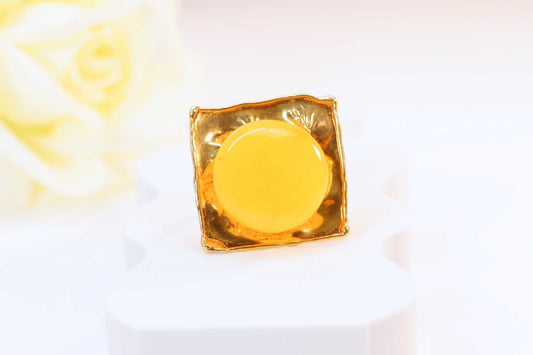 Natural Baltic Butterscotch Amber 14K Gold Plated Statement Ring