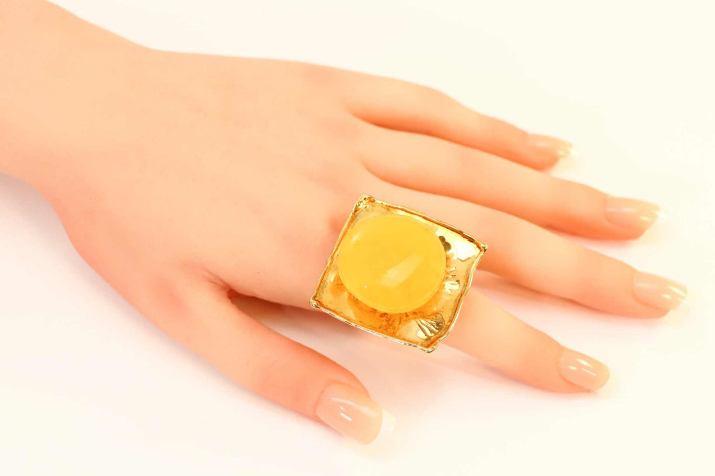 Natural Baltic Butterscotch Amber 14K Gold Plated Statement Ring