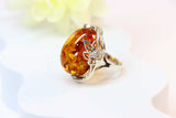 Genuine Baltic Cognac Amber Lotus Floral Ring in 925 Sterling Silver