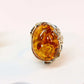 Genuine Baltic Cognac Amber Lotus Floral Ring in 925 Sterling Silver