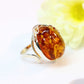 Genuine Baltic Cognac Amber Lotus Floral Ring in 925 Sterling Silver