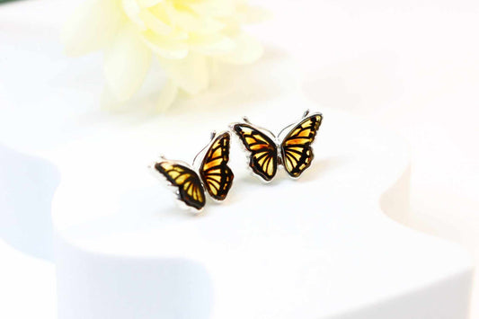 Genuine Baltic Amber Monarch Butterfly Stud Earrings in s925