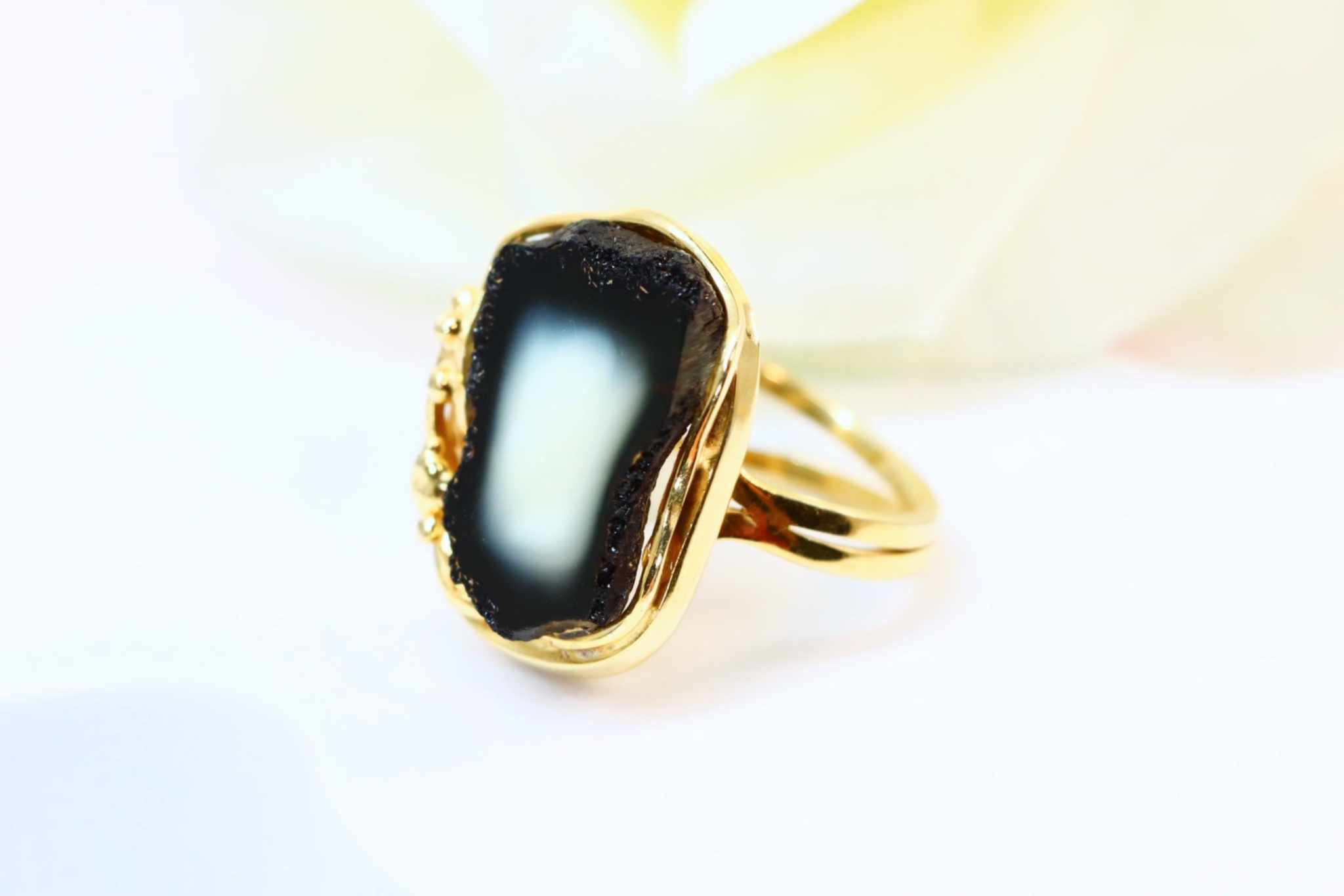 white amber designer ring