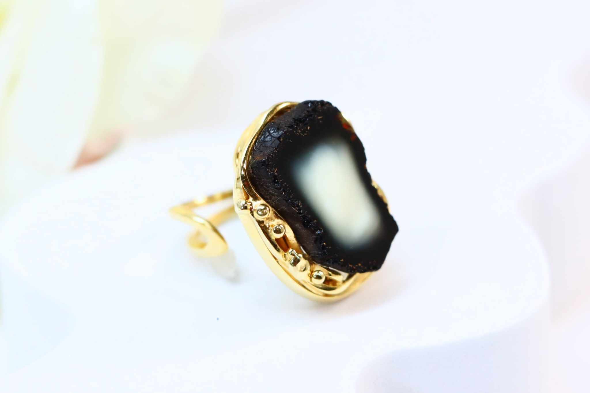 white amber designer ring