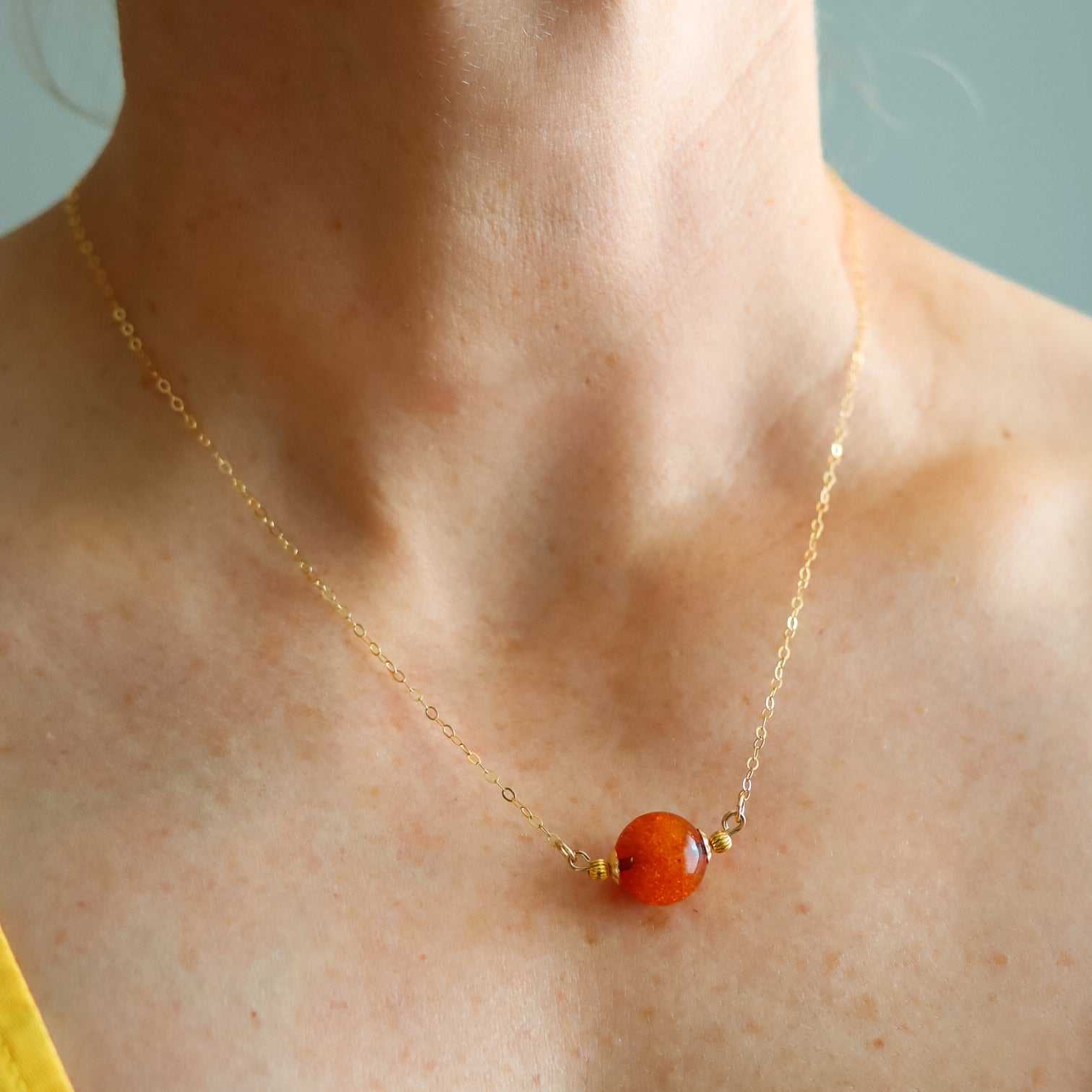 Minimalist Baltic Lithuanian Amber Pendant Necklace-14k Gold Filled