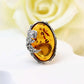 Natural Baltic Cognac Amber Grape Leaf Statement Ring in 925 Sterling Silver