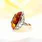 Natural Baltic Cognac Amber Grape Leaf Statement Ring in 925 Sterling Silver