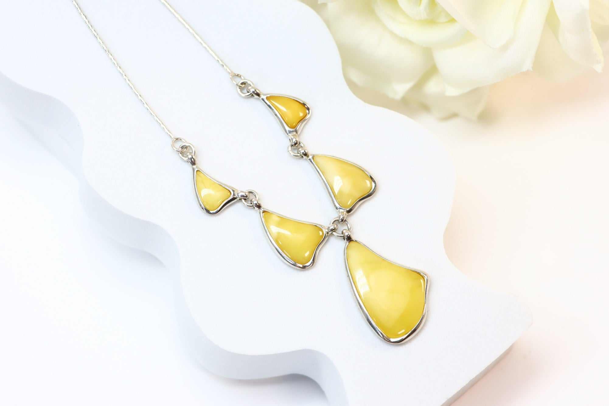 Genuine Baltic Butterscotch Amber Statement Necklace in 925 Sterling Silver