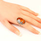 Natural Baltic Cognac Amber Grape Leaf Statement Ring in 925 Sterling Silver