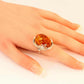 Genuine Baltic Cognac Amber Lotus Floral Ring in 925 Sterling Silver