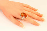 Genuine Baltic Cognac Amber Lotus Floral Ring in 925 Sterling Silver