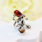 Natural Baltic Cherry Amber Octopus Adjustable Statement Ring in 925 Sterling Silver