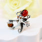 Natural Baltic Cherry Amber Octopus Adjustable Statement Ring in 925 Sterling Silver