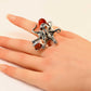 Natural Baltic Cherry Amber Octopus Adjustable Statement Ring in 925 Sterling Silver