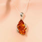 Natural Baltic Cognac Amber Hand-Carved Rose Pendant Necklace in 925 Sterling Silver