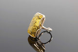 Natural Baltic Green Amber Rectangular Adjustable Statement Ring in 925 Sterling Silver