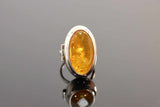 Natural Baltic Lemon Amber Adjustable Poison Ring in 925 Sterling Silver