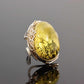 Natural Baltic Green Amber Floral Adjustable Ring in 925 Sterling Silver