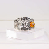 Natural Baltic Cognac Amber Brutalist Spider Cuff Bracelet in 925 Sterling Silver