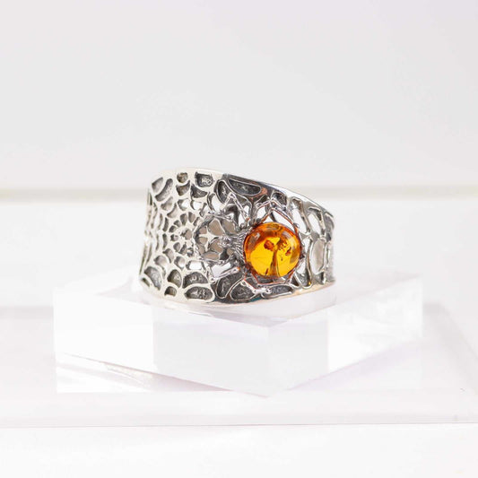 Natural Baltic Cognac Amber Brutalist Spider Cuff Bracelet in 925 Sterling Silver