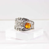 Natural Baltic Cognac Amber Brutalist Spider Cuff Bracelet in 925 Sterling Silver