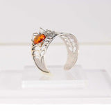 Natural Baltic Cognac Amber Brutalist Spider Cuff Bracelet in 925 Sterling Silver