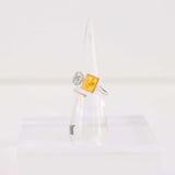 Natural Baltic Lemon Amber and Blue Topaz Adjustable Modern Ring