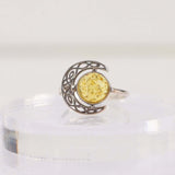 Natural Baltic Lemon Amber Celestial Moon Ring in 925 Sterling Silver