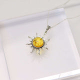 Natural Baltic Lemon Amber Celestial Sun Pendant Necklace