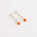 Natural Baltic Cognac Amber Modern Twist Dangle Earrings in 925 Silver