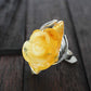 Natural Baltic Lemon Amber Hand-Carved Rose Ring